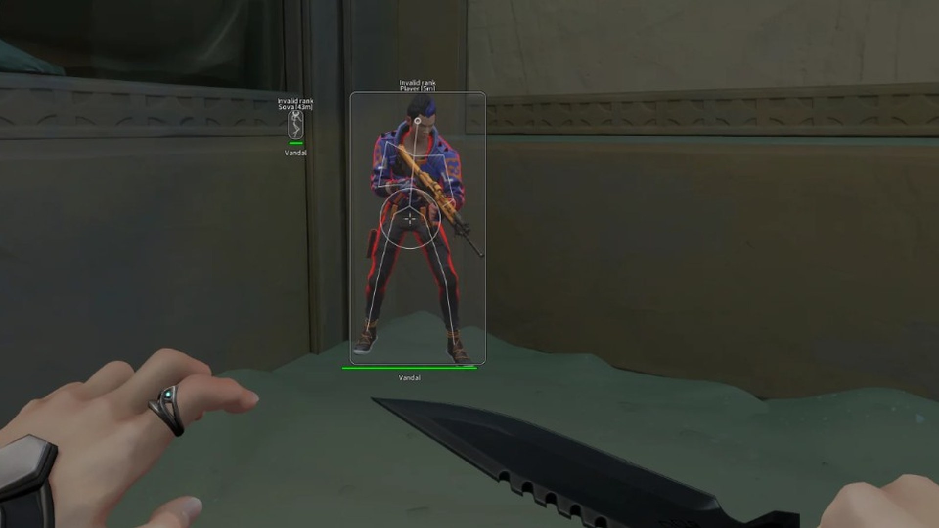 Valorant cheat package overlay with aimbot FOV and ESP during a fight